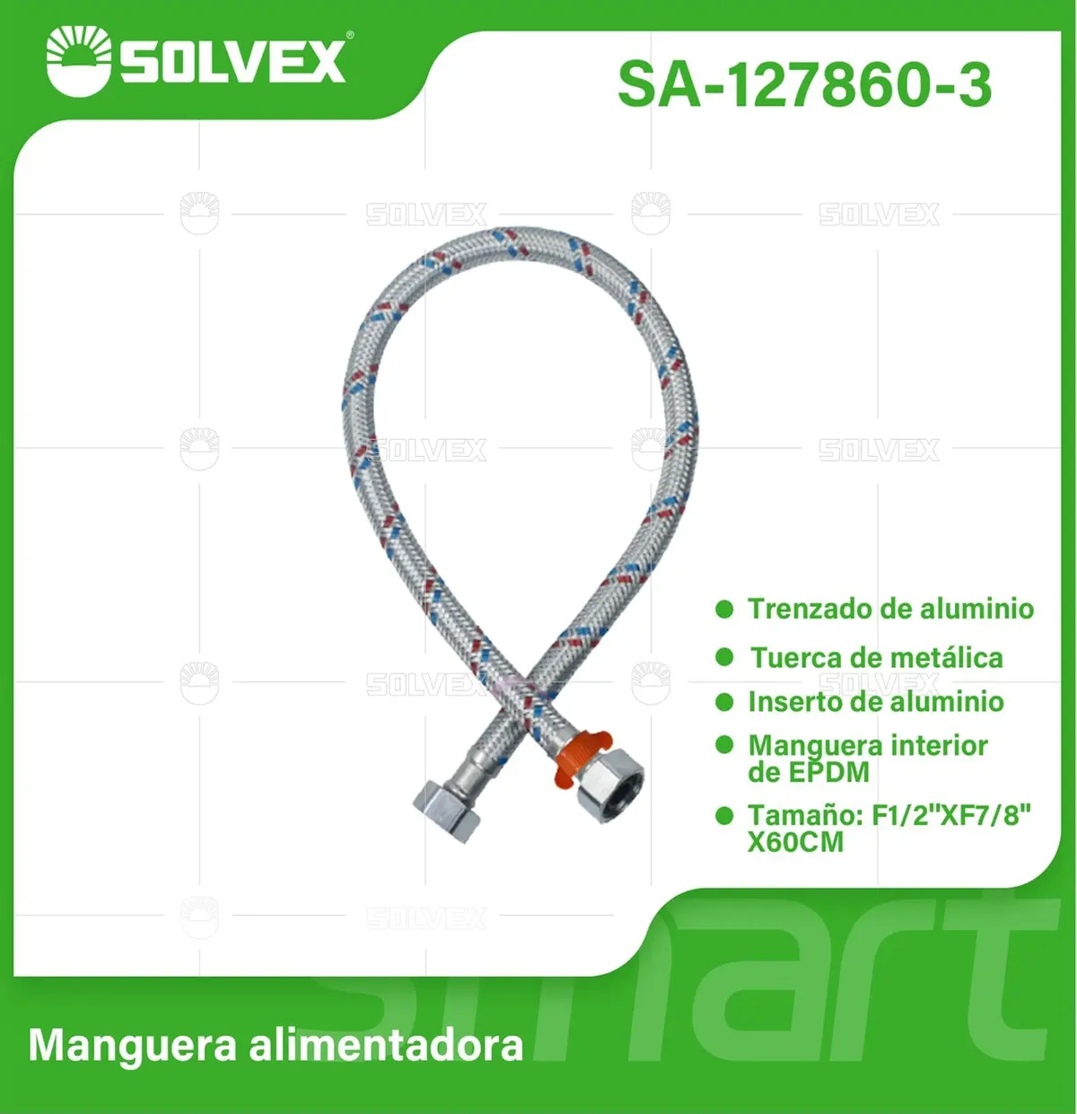 Tubo De Abasto Manguera Flexible 60Cm. Aluminio Trenzado Con Tuercas Metálicas H1/2'' X H7/8''. 1