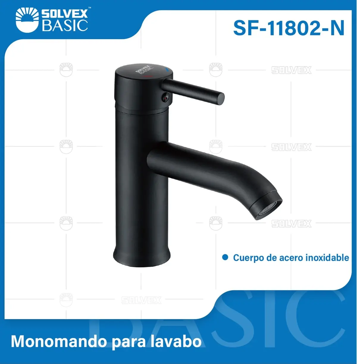 Llave De Lavamanos Monomando. Grifo Mezclador Negro Con Cartucho Cerámico. Pluma Acero Inoxidable. 1