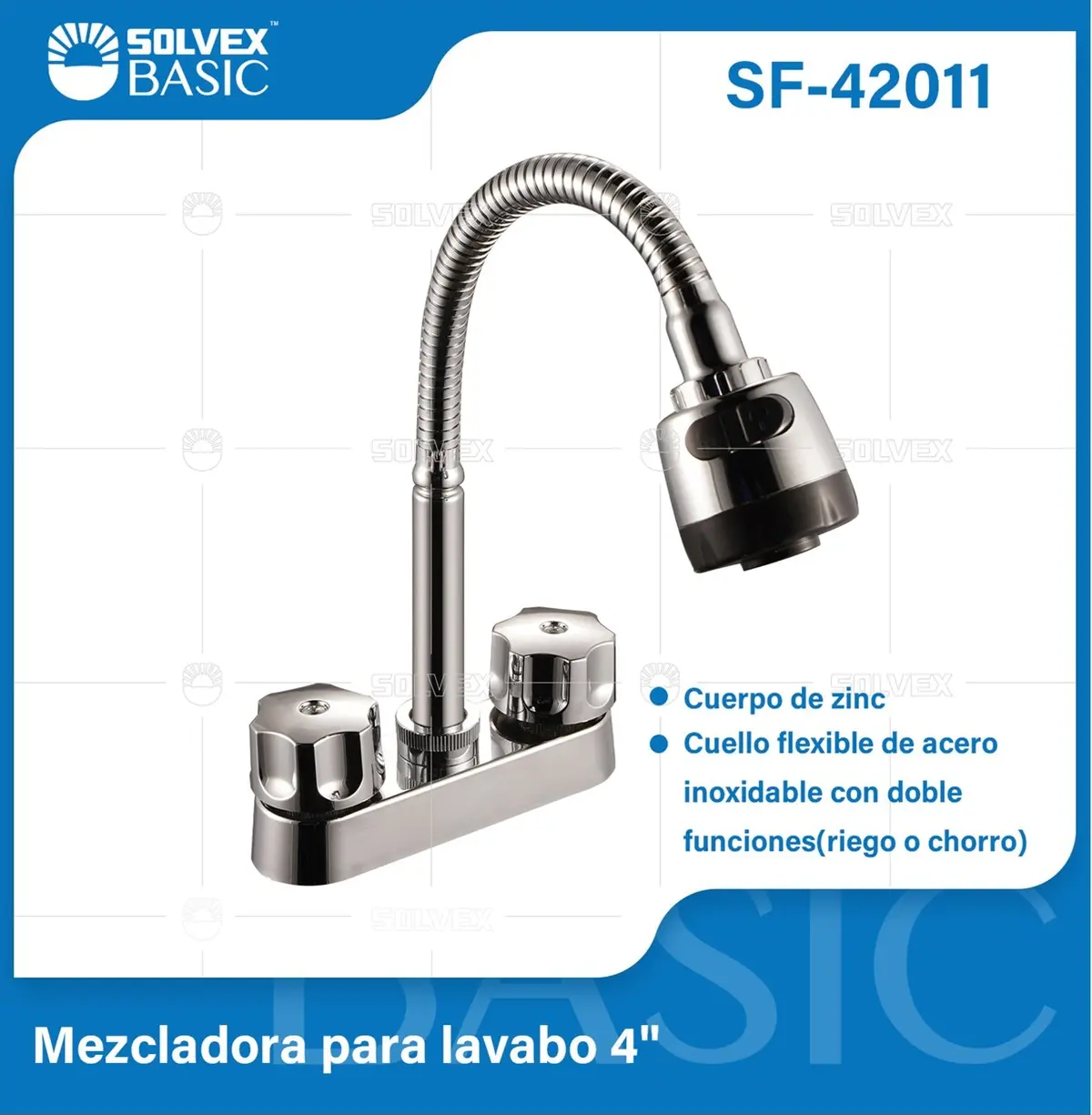 Grifo Mezclador 4" Para Lavamanos O Fregador Tipo Bar. Pluma Llave Con Cuello Flexible Y Doble Función. 1