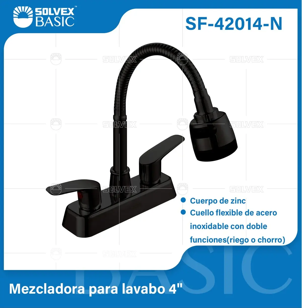 Grifo Mezclador 4" Para Lavamanos O Fregador Tipo Bar. Pluma Llave Con Cuello Flexible En Color Negro. 1