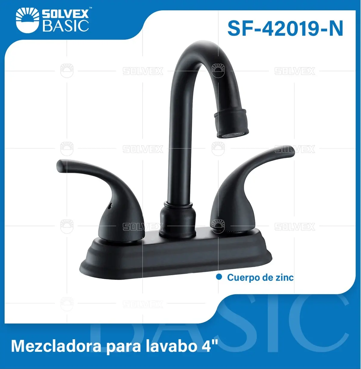 Grifo Mezclador 4" Para Lavamanos. Pluma Llave Con Tubo Inoxidable Y Doble Maneral. Color Negro. 1