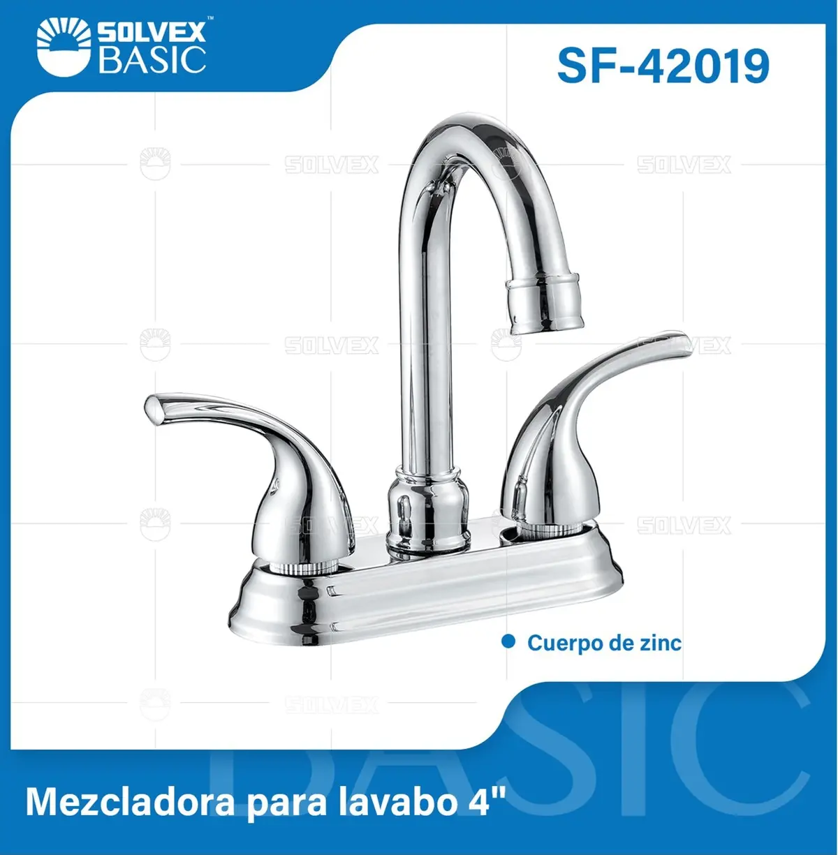 Grifo Mezclador 4" Para Lavamanos. Pluma Llave Cromada Con Tubo Inoxidable Y Doble Maneral. 1