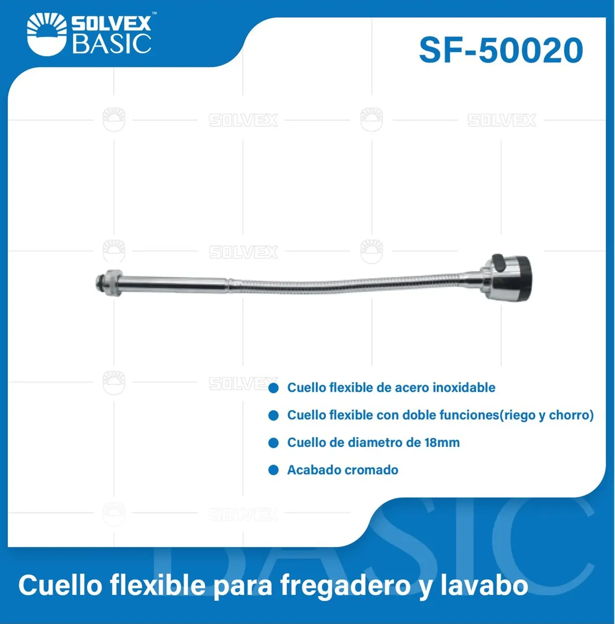 Cuello Flexible 18Mm Para Llave Mezcladora De Fregador. Acero Inoxidable. Doble Función Chorro Y Riego. 1