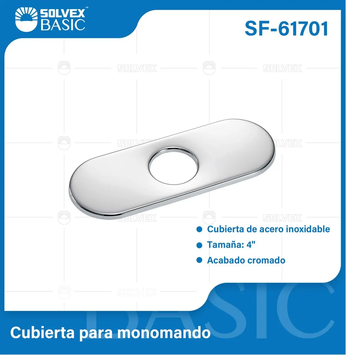 Cobertor Para Llave De Fregador 16 Cm. Placa Para Grifo De Acero Inoxidable. Acabado Cromado Brillante. 1