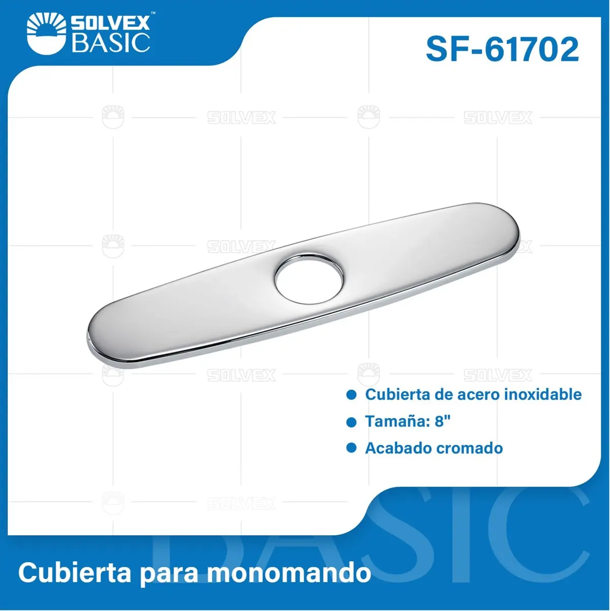 Cobertor Para Llave De Fregador 25 Cm. Placa Para Grifo De Acero Inoxidable. Acabado Cromado Brillante. 1