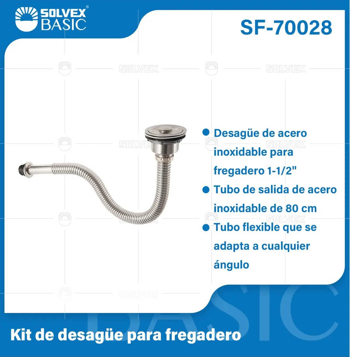 Desagüe Para Fregador 1-1/2". Tubo Flexible De Drenaje En Acero Inoxidable 80 Cm Con Colador. 1