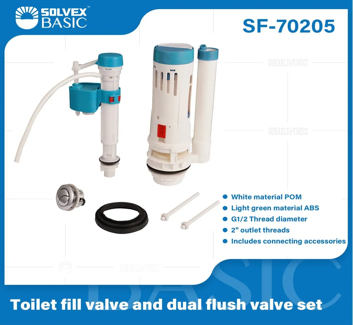 Válvula De Llenado Y Descarga Doble Para Inodoro 2". Kit De Repuesto Sanitario Con Botón Y Accesorios. 1