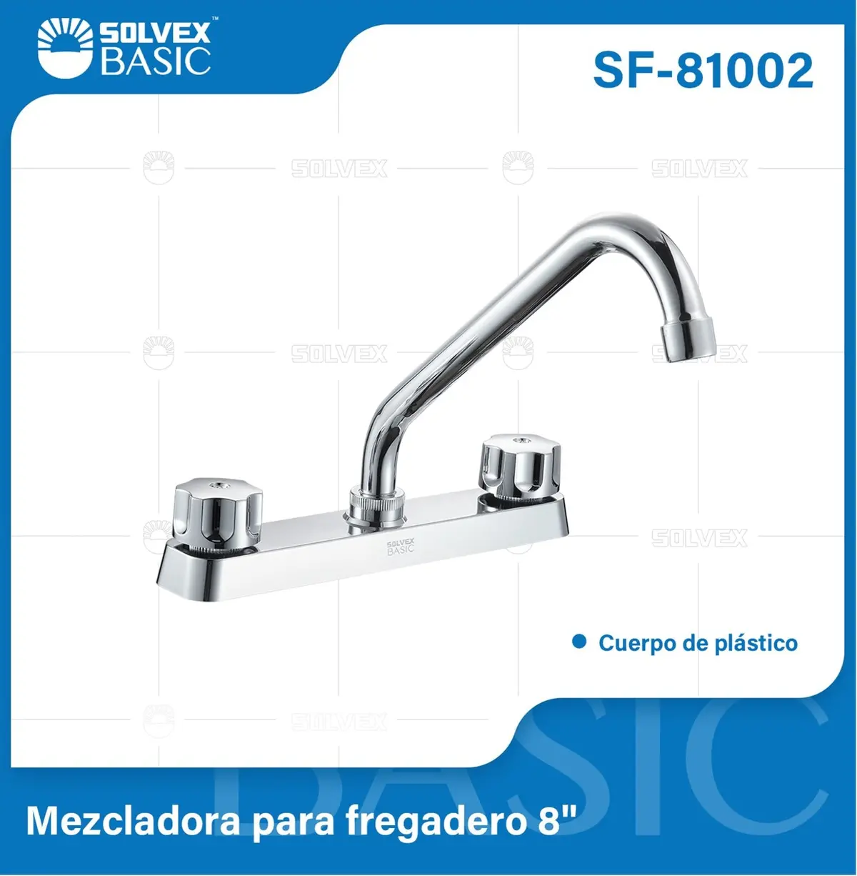 Grifo Mezclador 8" Para Fregador De Cocina. Pluma Llave Cromada Con Tubo Inoxidable Y Doble Maneral. 1