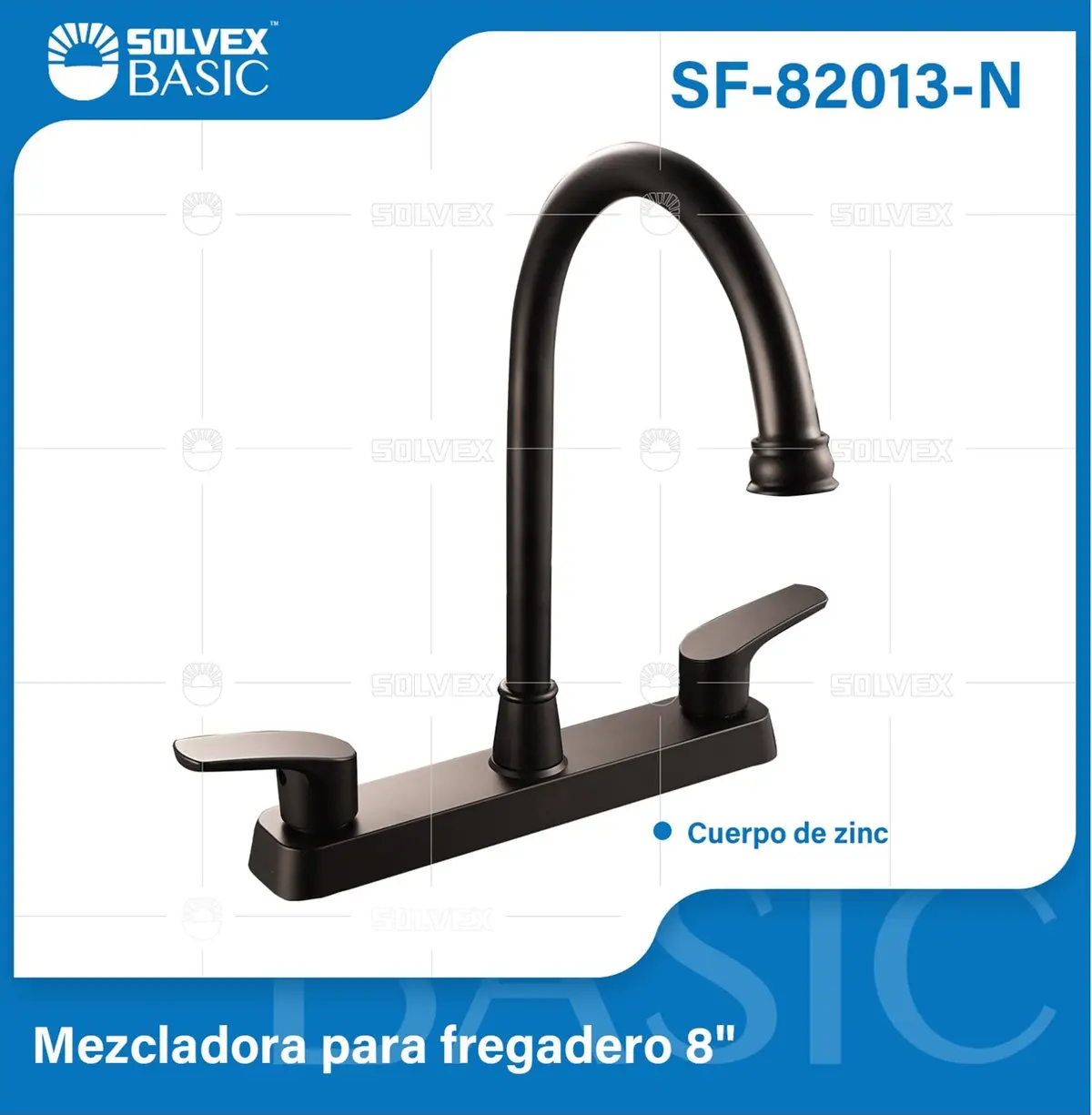 Grifo Mezclador 8" Para Fregador De Cocina. Pluma Llave Negra Con Tubo Alto Y Doble Maneral. 1