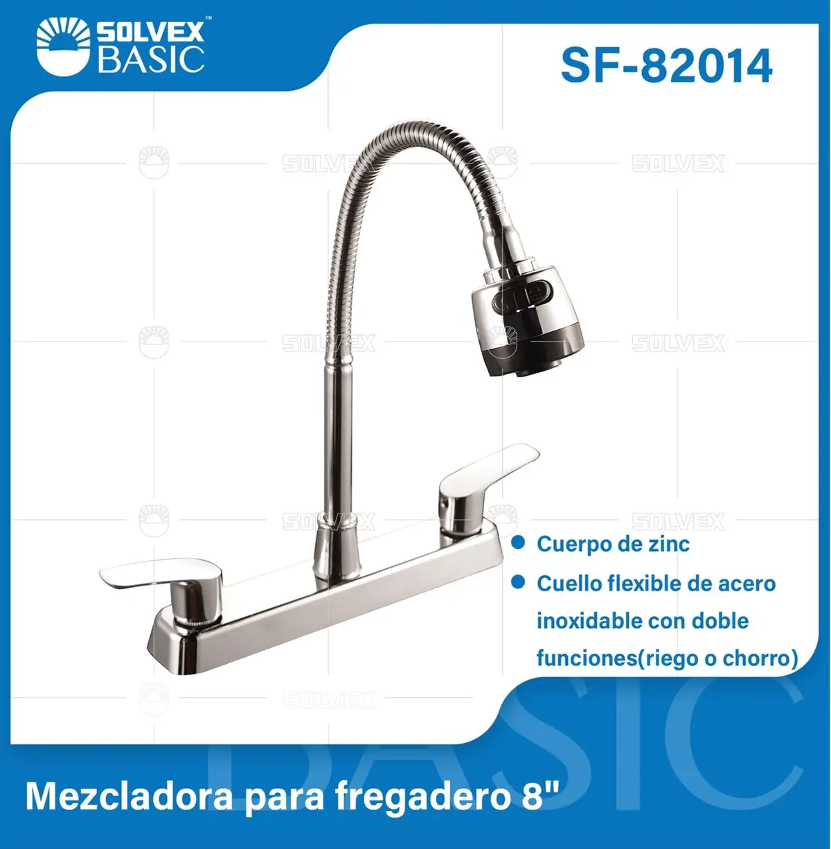 Grifo Mezclador 8" Para Fregador De Cocina. Pluma Llave Cromada Con Cuello Flexible Y Doble Función. 1