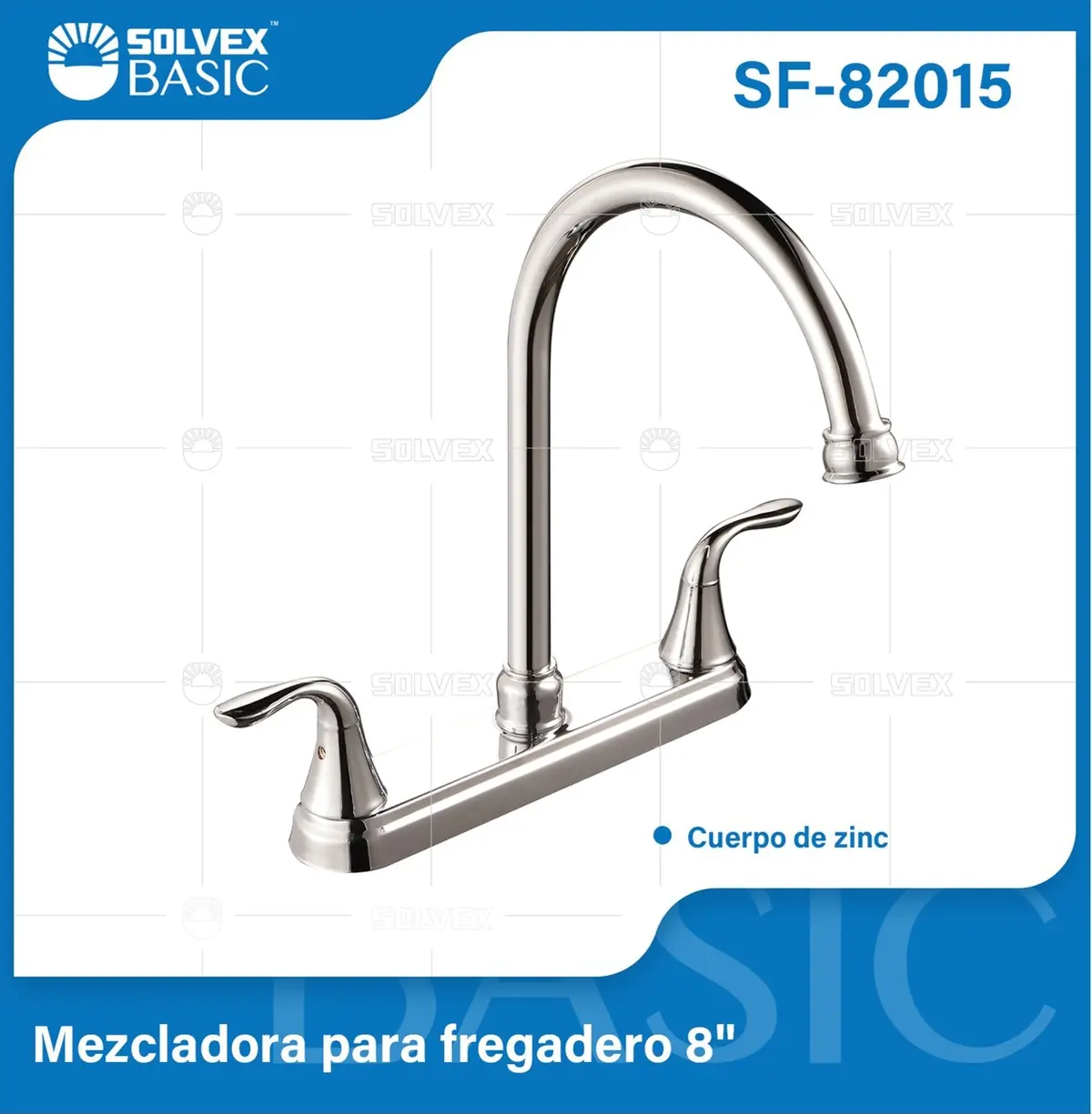 Grifo Mezclador 8" Para Fregador De Cocina. Pluma Llave Cromada Con Cuerpo De Zinc Y Pluma Alta. 1