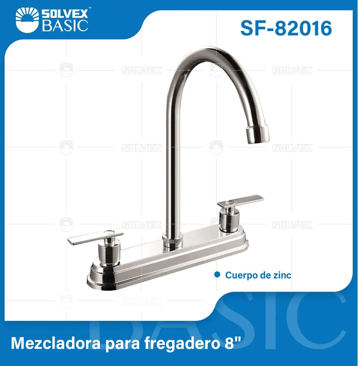 Grifo Mezclador 8" Para Fregador De Cocina. Pluma Llave Cromada Con Cuerpo De Zinc Y Pluma Alta. 1