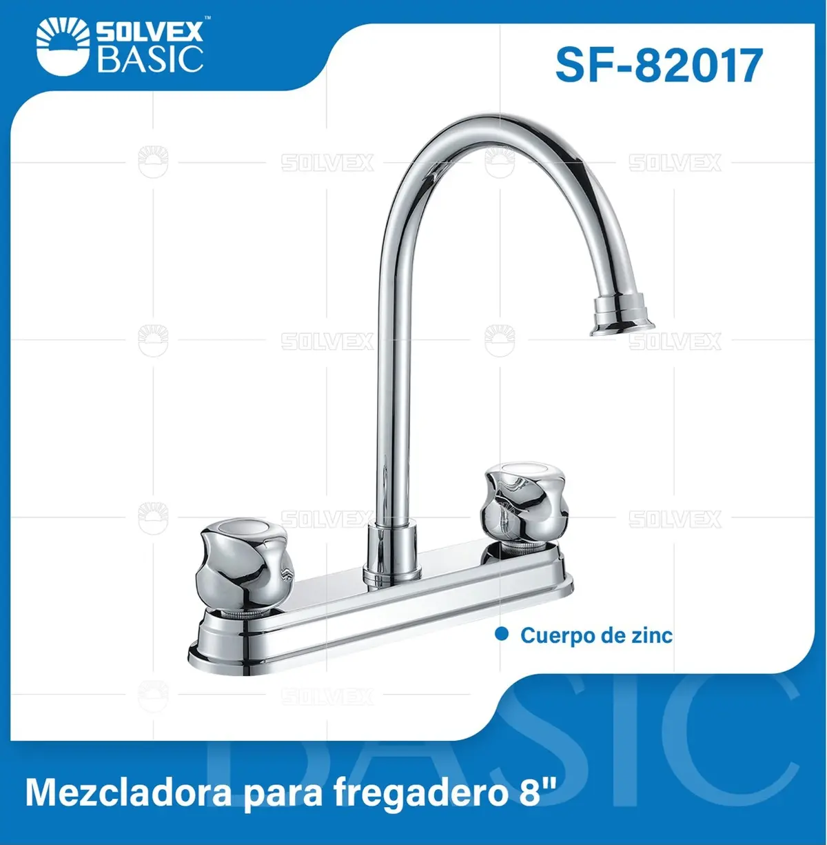 Grifo Mezclador 8" Para Fregador De Cocina. Pluma Llave Cromada Con Cuerpo De Zinc Y Giro Completo. 1
