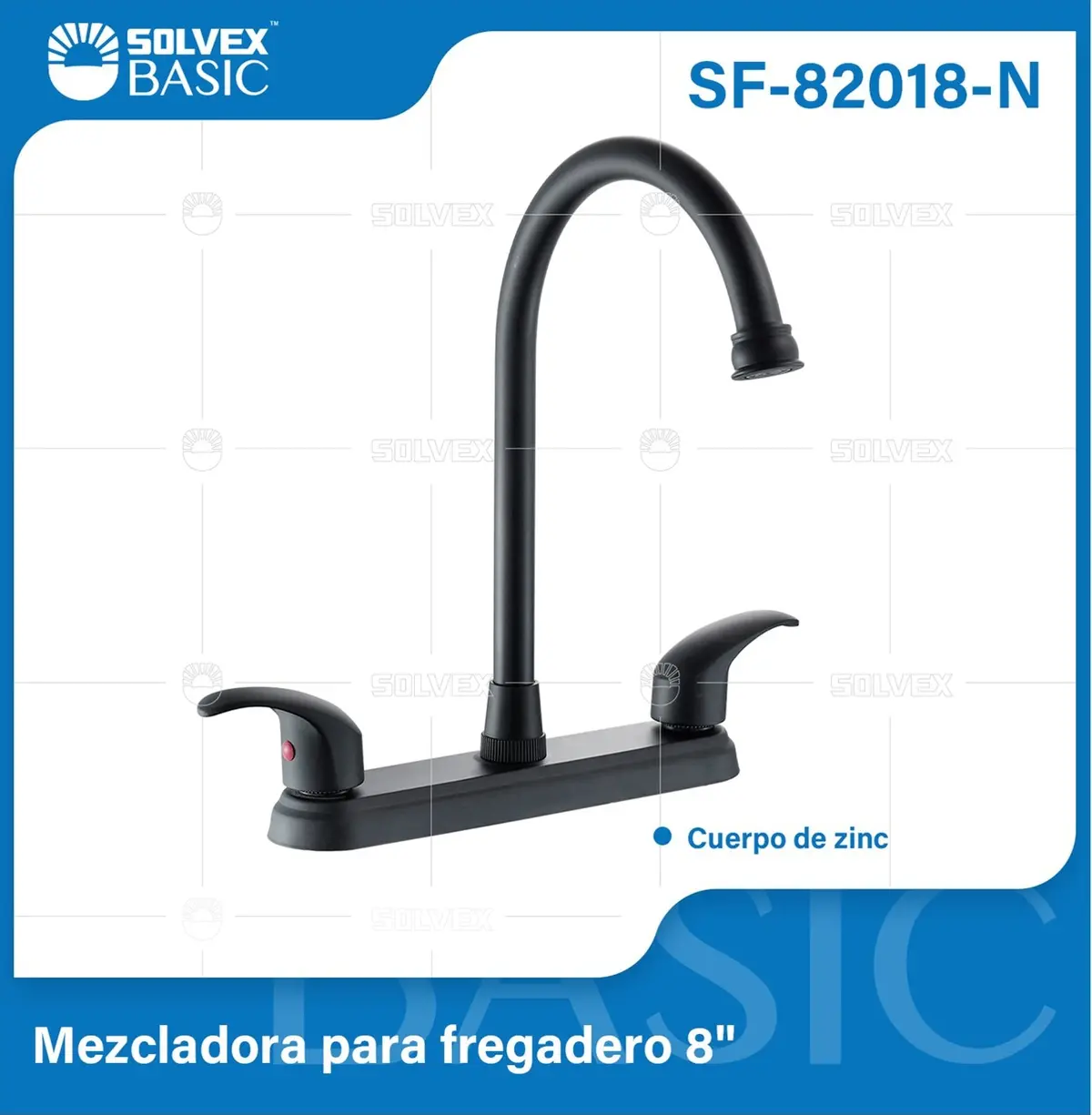 Grifo Mezclador 8" Para Fregador De Cocina. Pluma Llave Con Cuerpo De Zinc Y 1/4 De Vuelta. Color Negro. 1