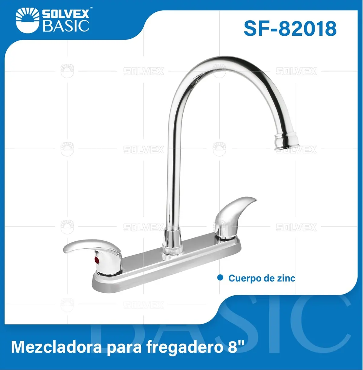 Grifo Mezclador 8" Para Fregador De Cocina. Pluma Llave Cromada Con Cuerpo De Zinc Y 1/4 De Vuelta. 1