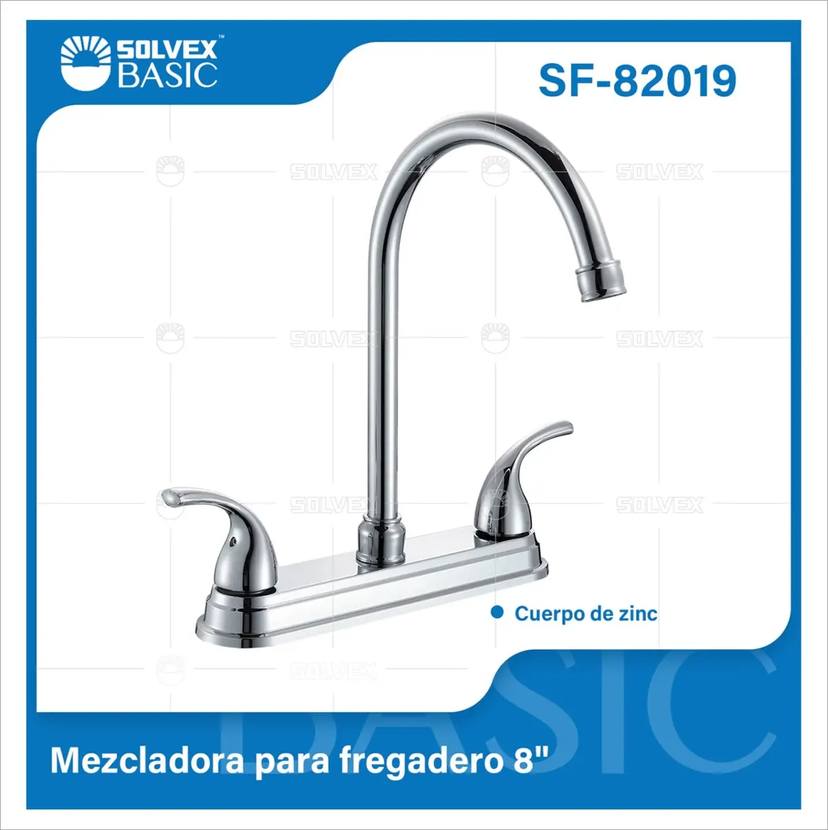 Grifo Mezclador 8" Para Fregador De Cocina. Pluma Llave Cromada Con Manijas. 1