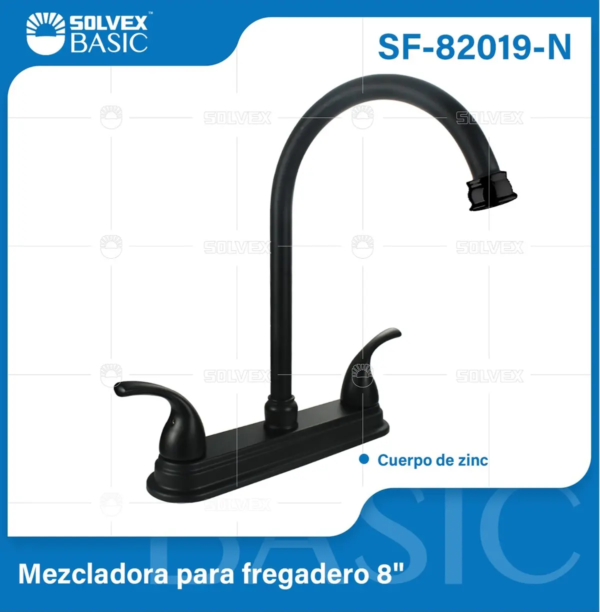 Grifo Mezclador 8" Para Fregador De Cocina. Pluma Llave Con Manijas. Color Negro. 1