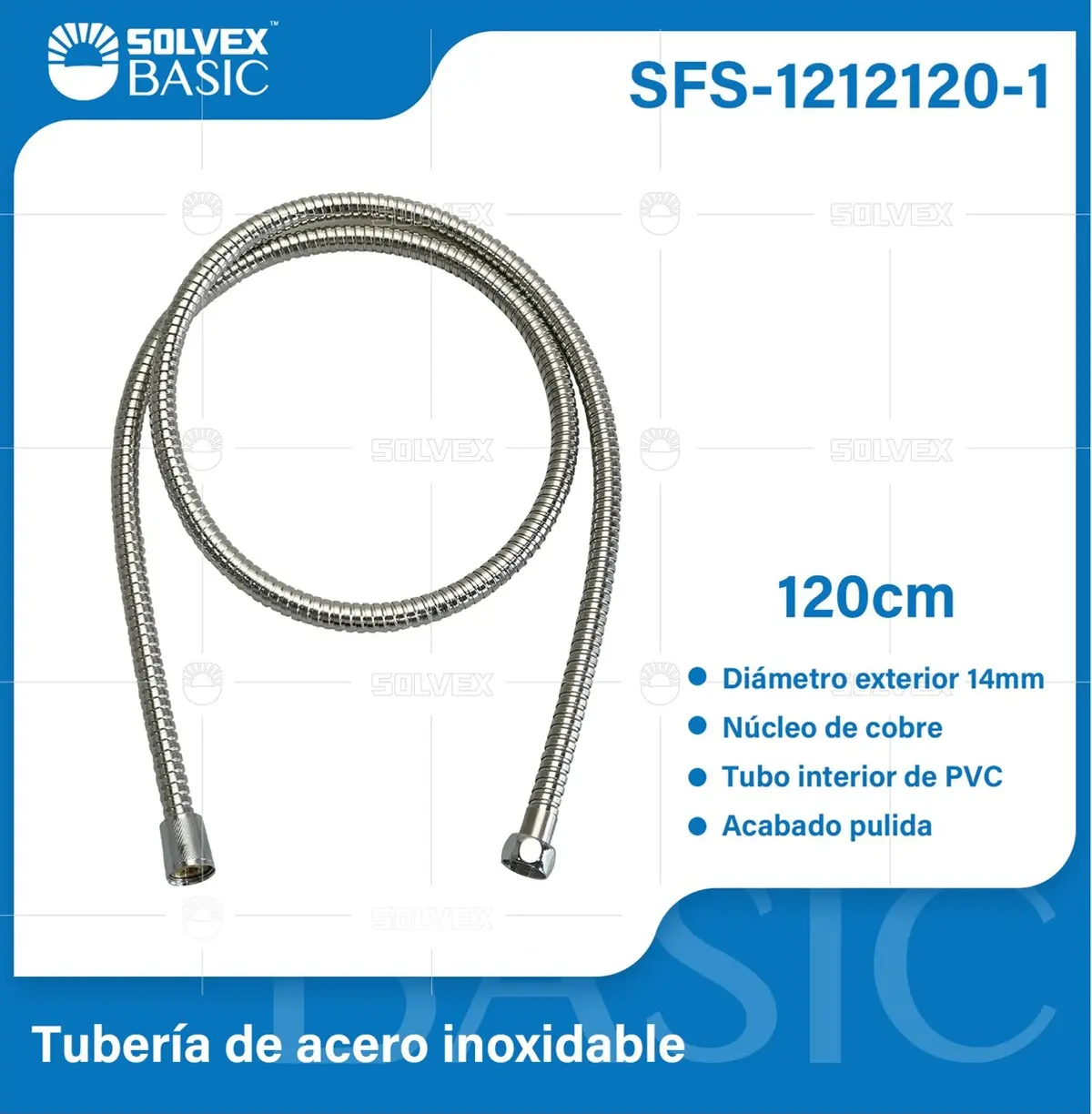 Manguera Flexible 120 Cm Para Ducha Tipo Teléfono. Acero Inoxidable Con Interior Pvc Y Núcleo De Latón. 1