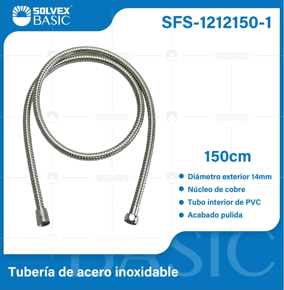 Manguera Flexible 150 Cm Para Ducha Tipo Teléfono. Acero Inoxidable Con Interior Pvc Y Conexiones 1/2". 1