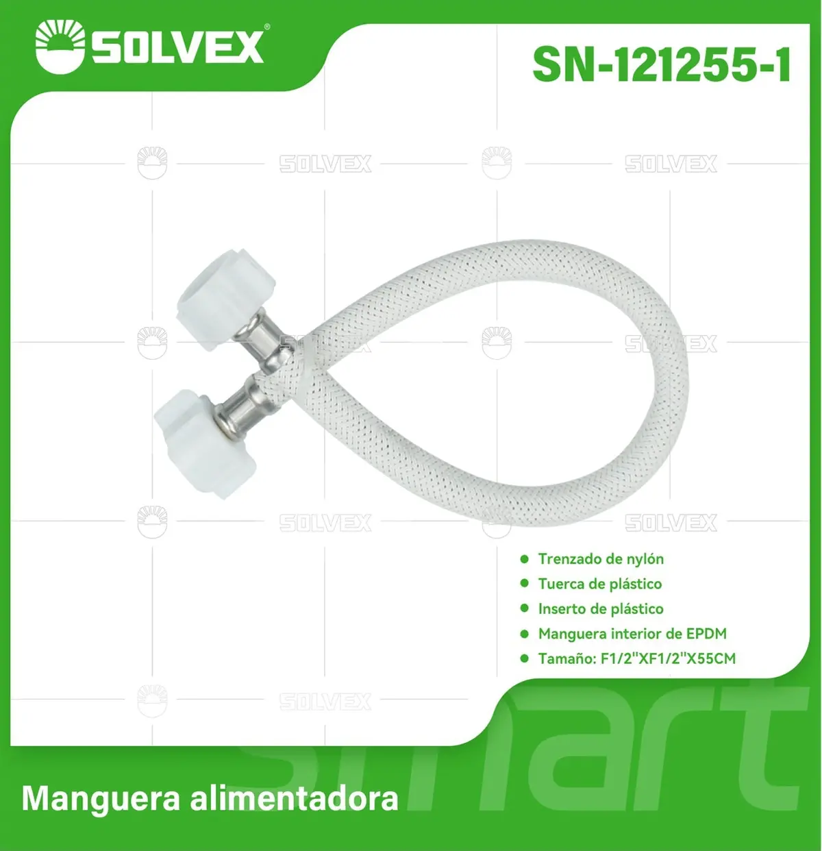 Tubo De Abasto Manguera Flexible 55Cm. Nylon Trenzado Con Tuercas Plásticas H1/2'' X H1/2''. 1
