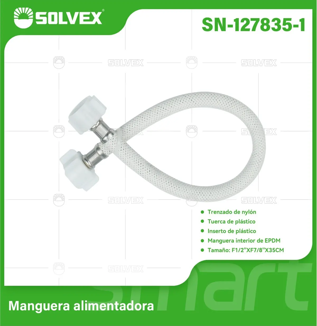 Tubo De Abasto Manguera Flexible 35Cm. Nylon Trenzado Con Tuercas Plásticas H1/2'' X H7/8''. 1
