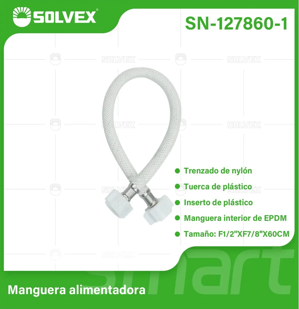 Tubo De Abasto Manguera Flexible 60Cm. Nylon Trenzado Con Tuercas Plásticas H1/2'' X H7/8''. 1