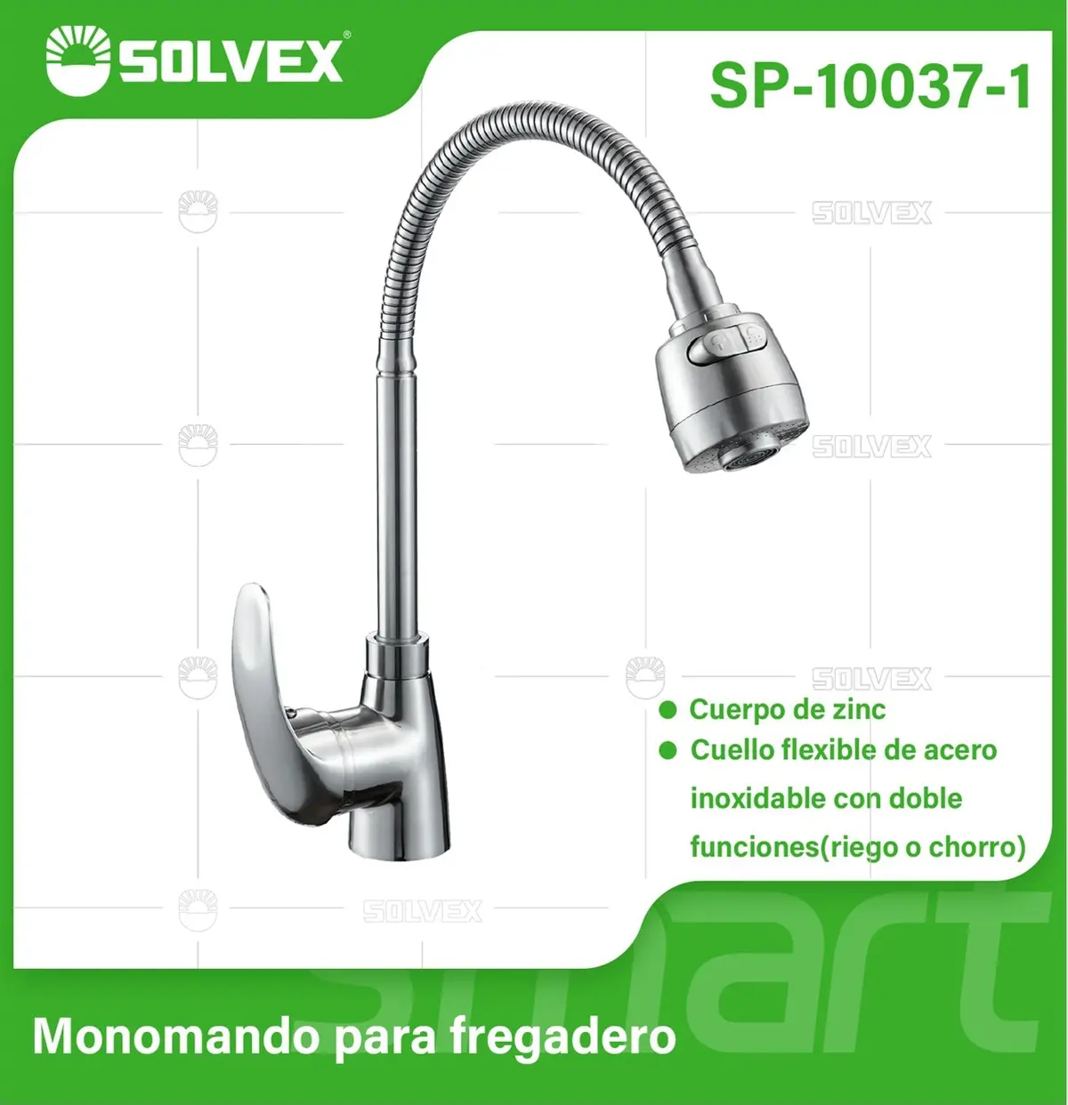 Grifo De Cocina Para Fregador De Zinc Cromado. Pluma Llave Monomando De Cuello Flexible Y Doble Función Riego O Chorro. 1