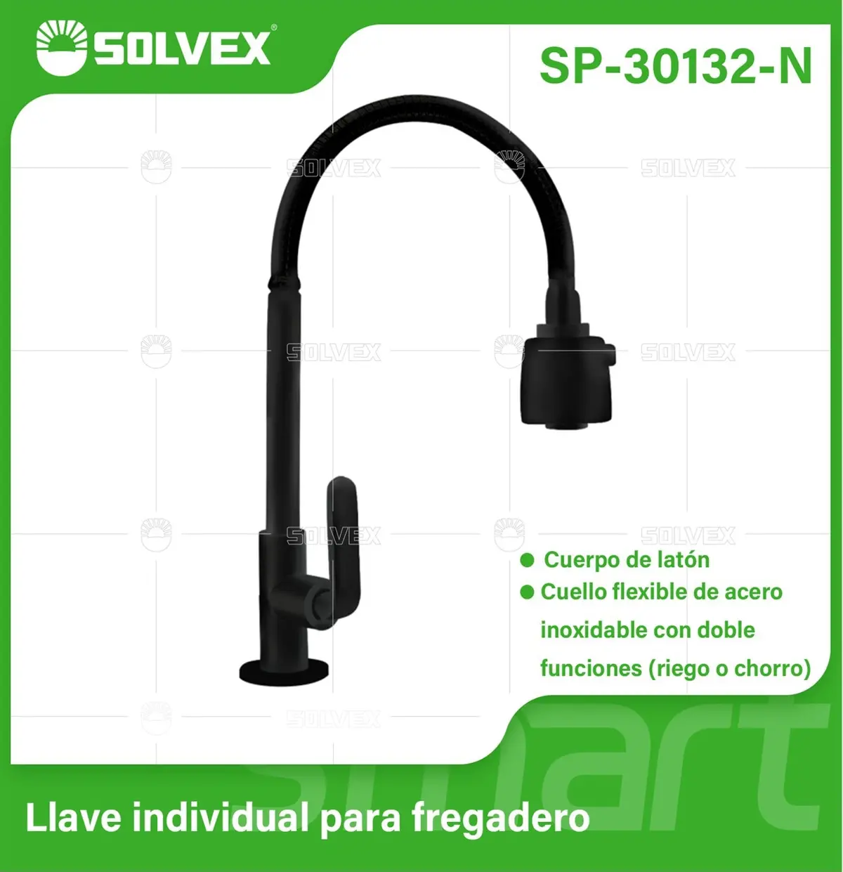 Llave Individual Para Fregador De Latón Cromado. Pluma Grifo De Cocina Alto Con Cuello Flexible Y Doble Función. Color Negro. 1