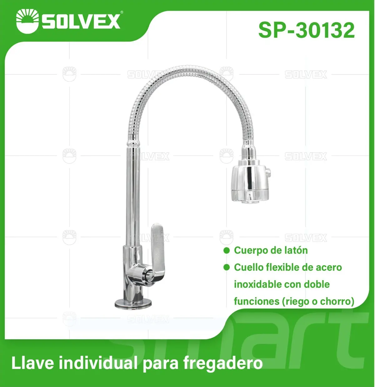 Llave Individual Para Fregador De Latón Cromado. Pluma Grifo De Cocina Alto Con Cuello Flexible Y Doble Función. 1