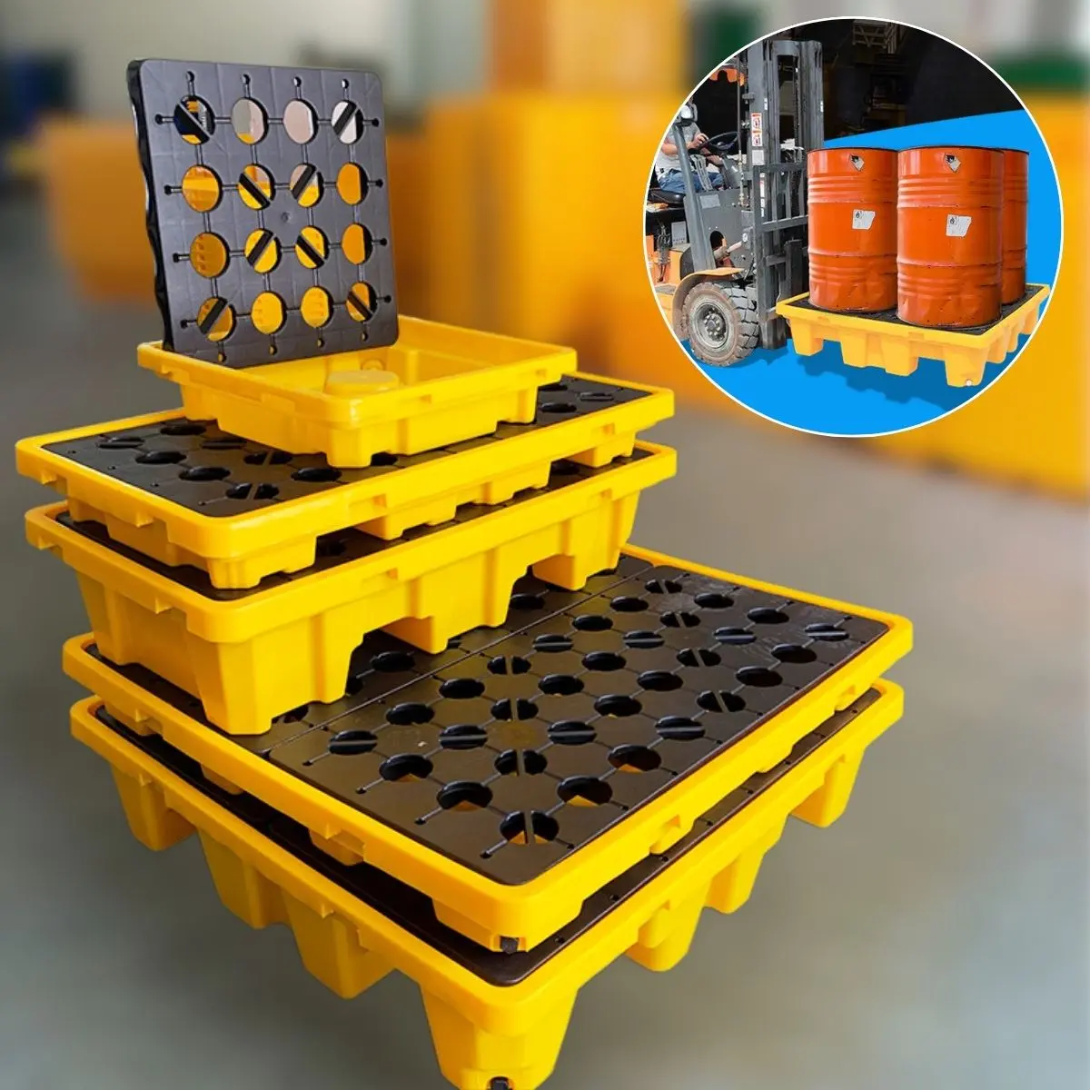Bandeja De Contención Antiderrames De Hdpe Para 2 Tanques 51.2X26.8"X11.8" (Cap 32 Gal). Plataforma De Almacenamiento De Pintura Apilable Para Tambores Y Cubos. 1