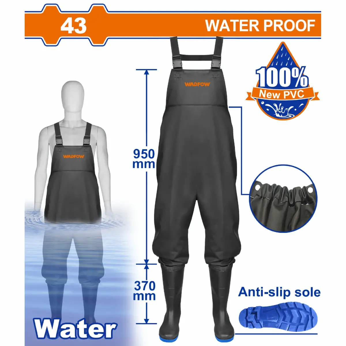 Pantalones De Pesca Con Botas 100% Pvc Tirantes Ajustable Impermeable Vadeador Enterizo Wader 4