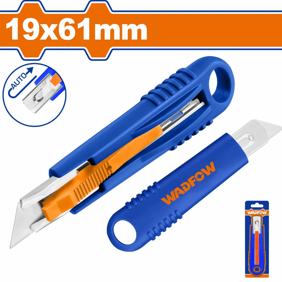Exacto Plástico Auto Retráctil 19X61mm. Ergonómico Auto Deslizante. Pulsador Plano. 1 Hoja. Cuchilla. 1