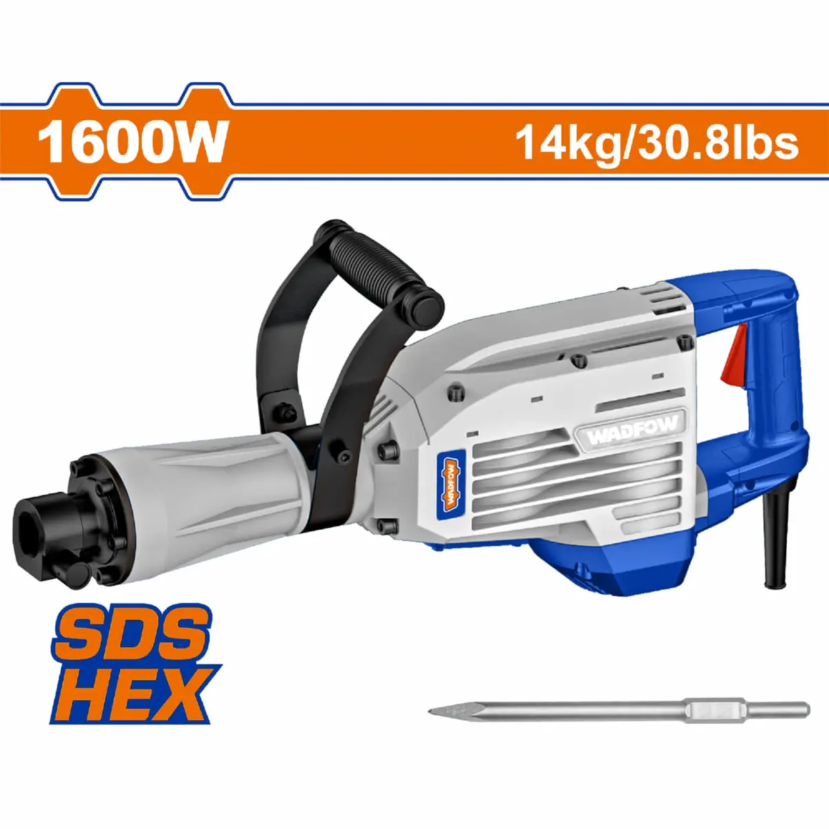 Demoledor Sds Hex 1600W 110V-120V~60Hz 1750Bmp 45J Incluye 1 Cincel. Demoledora Picadora 1