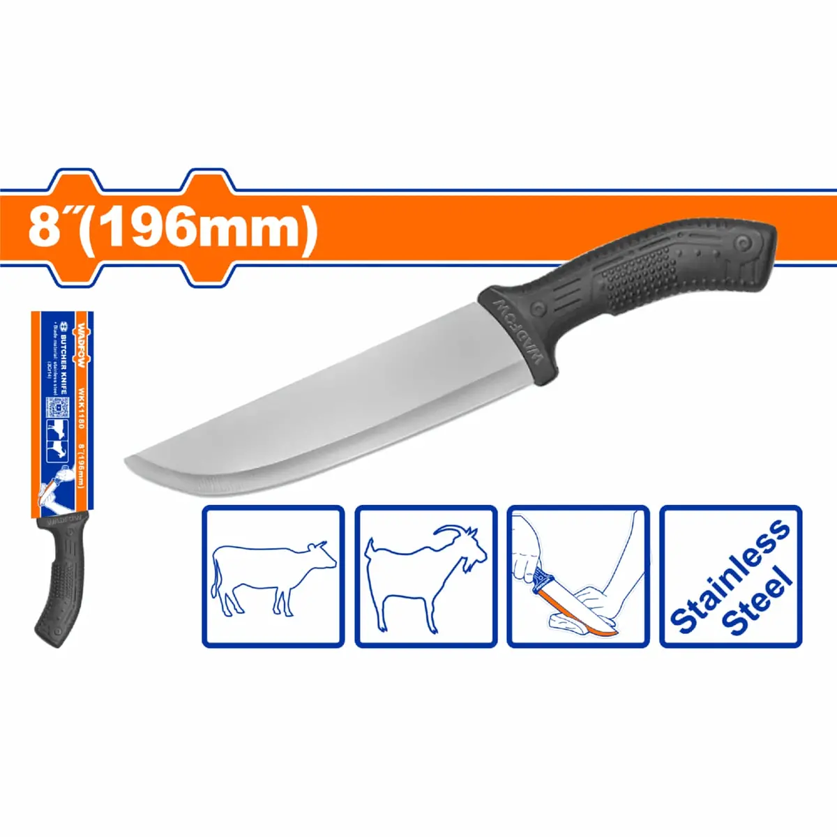 Cuchillo De Carnicero  Cuchillo De Carnicero Longitud: 8''(196Mm) Material De La Hoja: Acero Inoxidable (3Cr14) Material De Mango: Pp Empaquetado Por 1