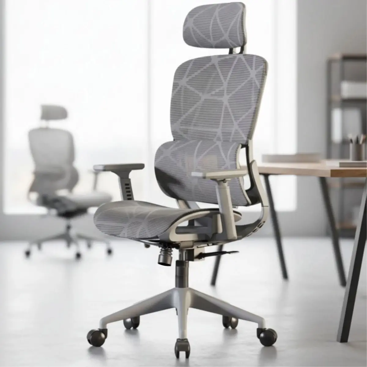 Silla De Oficina Ergonomica Con Soporte 3D Y Reclinación. Cómoda Silla De Computadora, Color Gris Para Escritorio 1