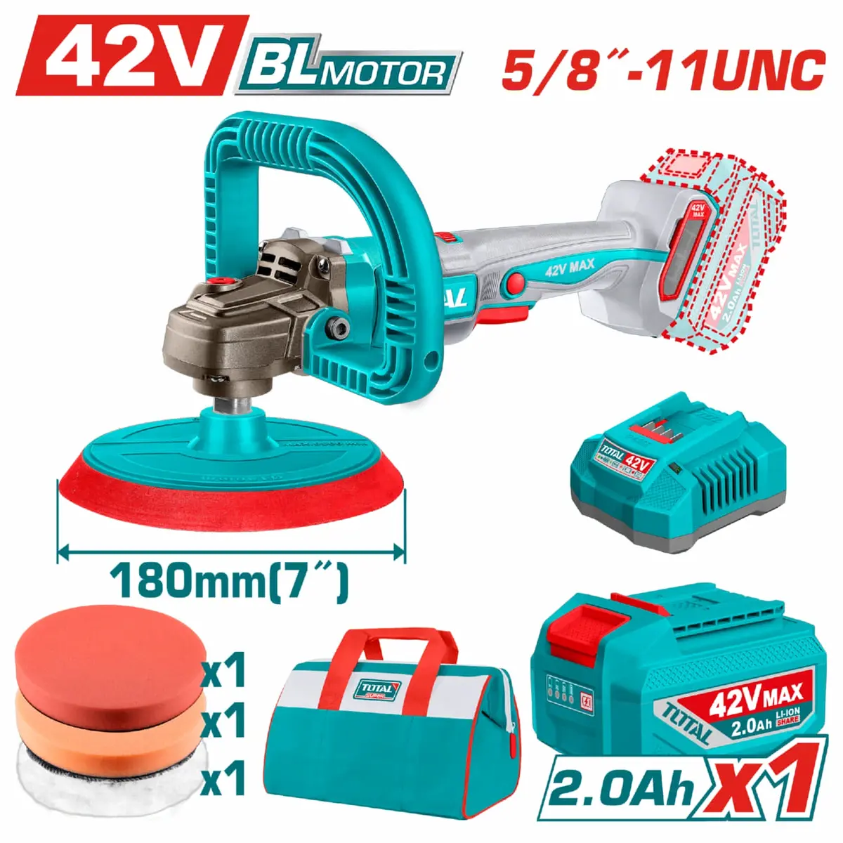 Pulidora Inalámbrica 42V 7/8"  Vel 400 - 2500 Rpm Incluye Accesorios, Batería Y Cargador. 1