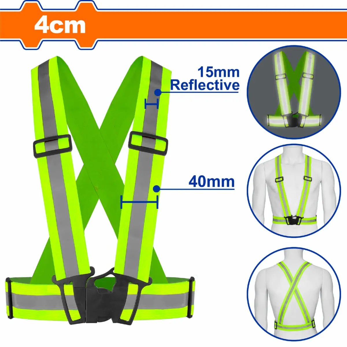 Cinta Reflectiva De Seguridad 4Cm Amarillo Fluorescente. Alta Visibilidad. Hebillas Ajustables. 1