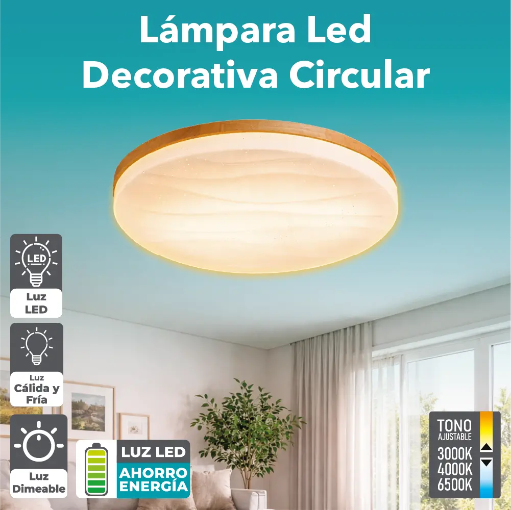 Lampara Led Decorativa Circular Diseño Relieve Plafon 35 Cm Diametro 3Cct 3000-6500K 14" (35Cm) 24W 1