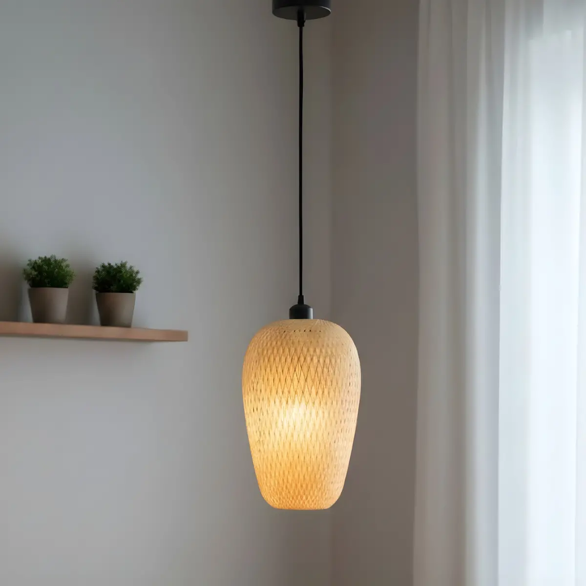 Lámpara Colgante Decorativa E27 Metal Ratán Negro Ip20 Con Estilo Moderno Industrial. 230*370*1000Mm 1