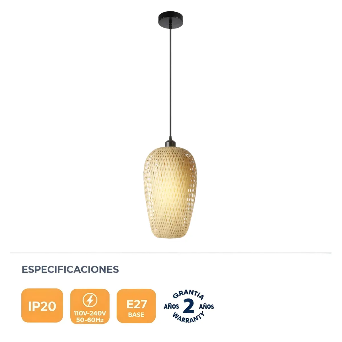 Lámpara Colgante Decorativa E27 Metal Ratán Negro Ip20 Con Estilo Moderno Industrial. 230*370*1000Mm 2
