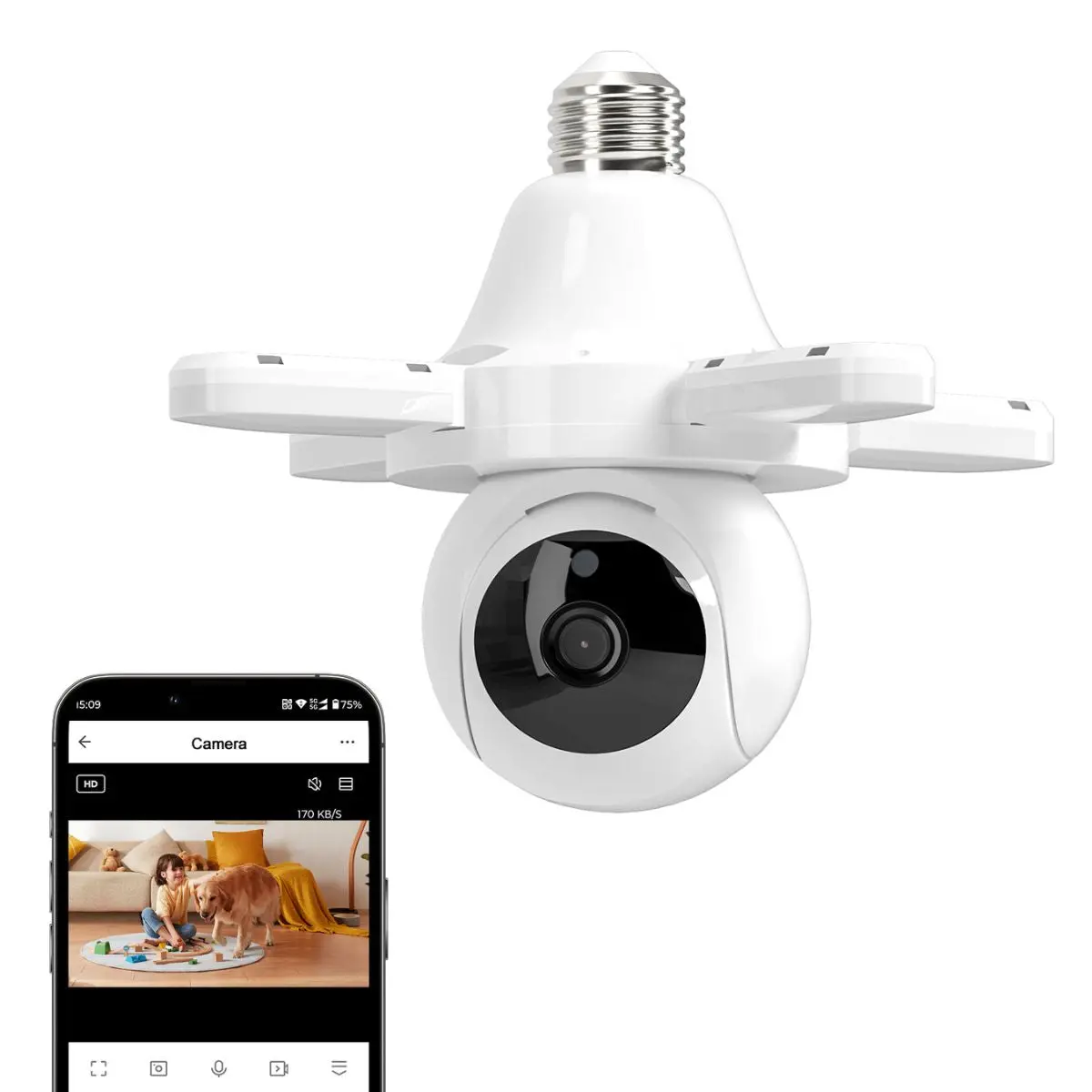 Cámara De Seguridad Wifi 360° Tipo Bombillo Socket Con Visión Nocturna. Cámara De Videovigilancia Con Detección De Movimiento Y Luz Led Integrada. 1