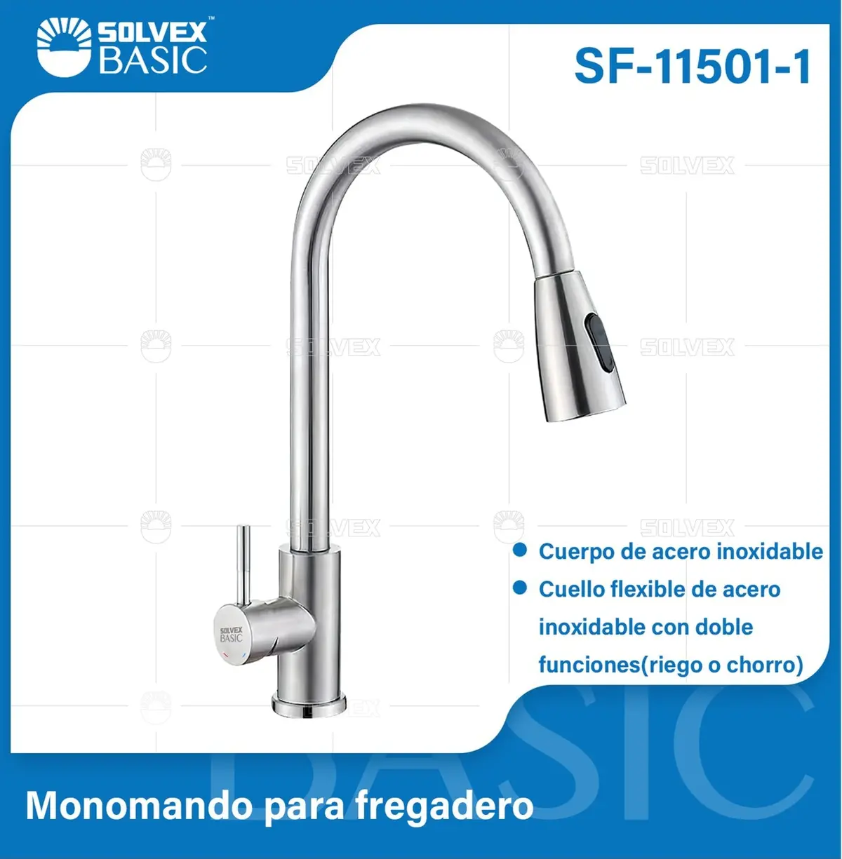 Grifo De Fregador Con Manguera Extensible Y Doble Función. Llave Mezcladora Monomando De Cocina En Acero Inoxidable. 1