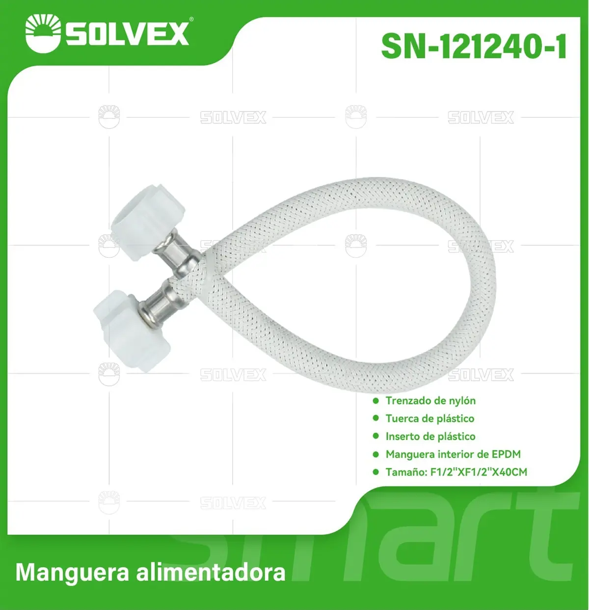 Tubo De Abasto Manguera Flexible 40Cm. Nylon Trenzado Con Tuercas Plásticas H1/2'' X H1/2''. 1