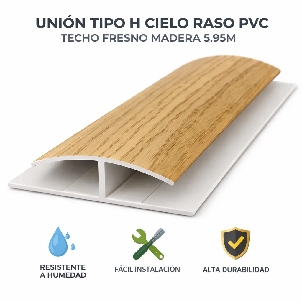 Union Tipo H Accesorio Cielo Raso Pvc Techo Fresno Madera  5.95M  Resistente A Humedad Fácil Instalación Alta Durabilidad 1
