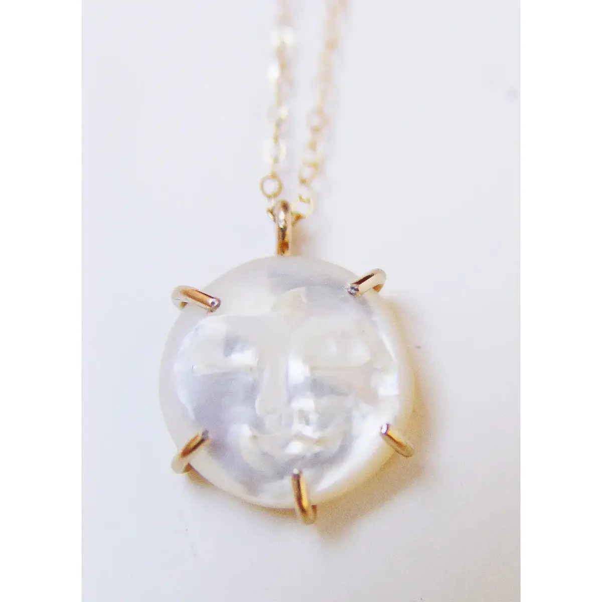 Pearl Moon Face Gold Necklace 1