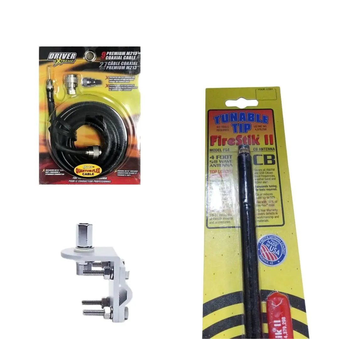 4Ft Firestik Fs Tunable Tip Fiberglass Cb Radio Antenna, Drx-1518 Coax, & Bracket Combo 1
