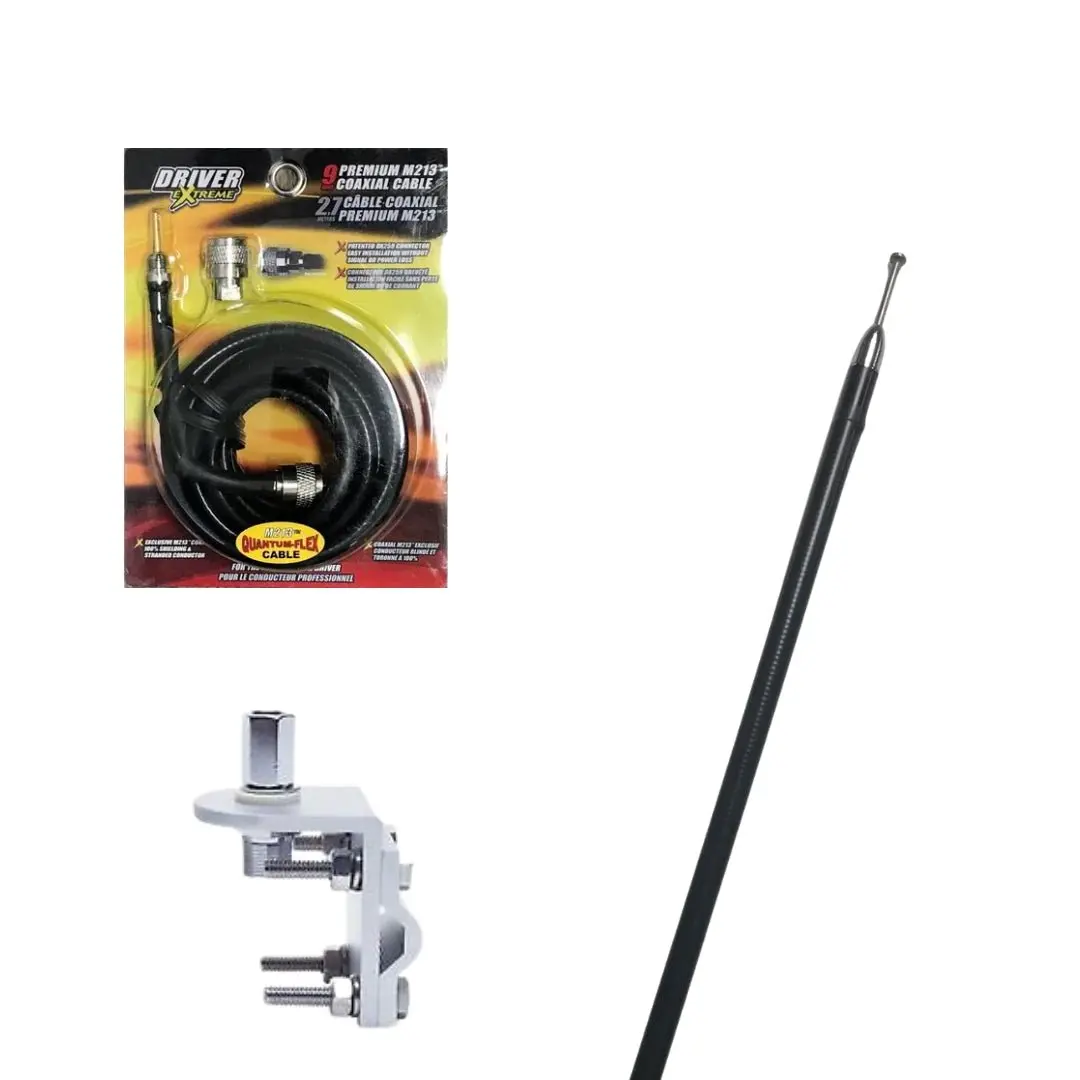 4Ft Skipshooter Fiberglass Cb Radio Antenna, Drx-1518 Coax, & Bracket Combo 1