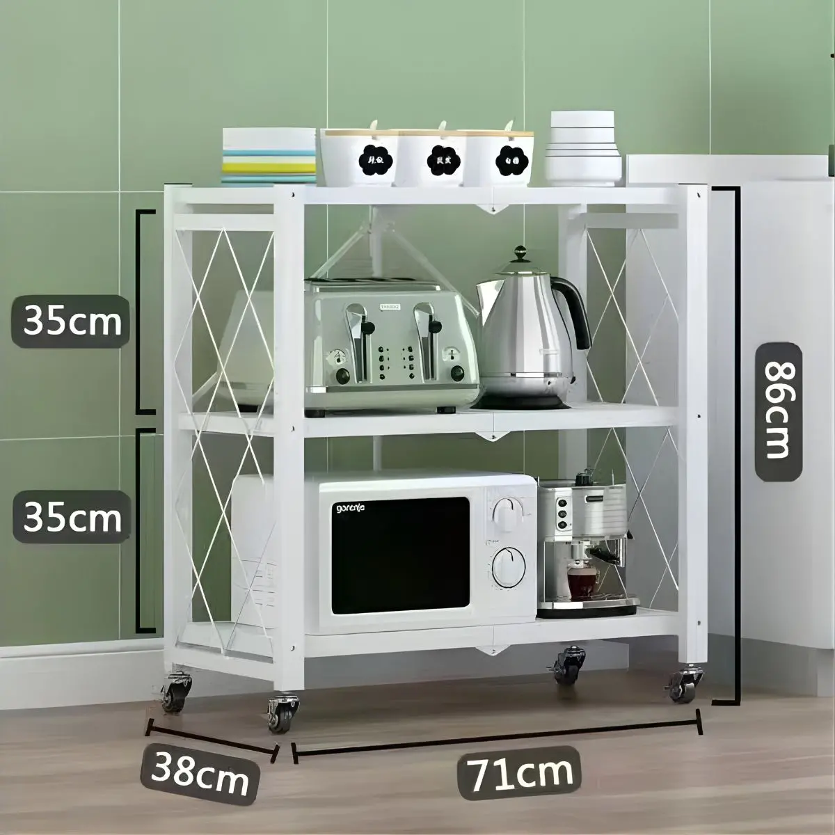 Estante Organizador Con Ruedas (Color Blanco). Repisas Para Almacenamiento Plegable Con 3 Niveles. 86 X 71 X 38Cm. 1