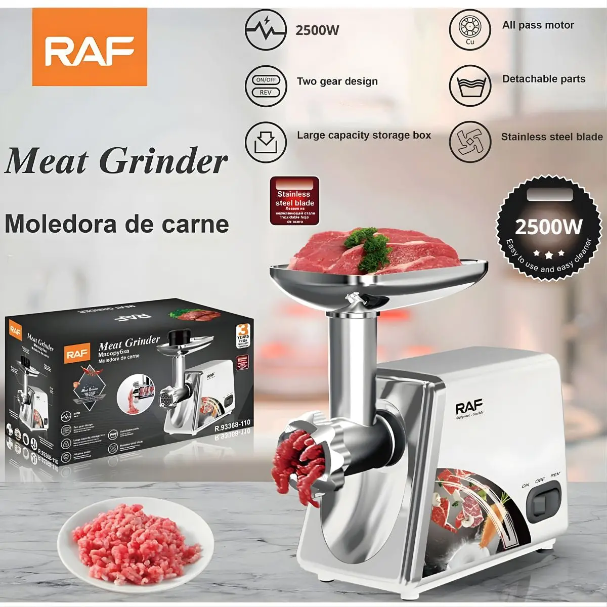Moledora De Carne 2500W  110V/60Hz Con Accesorios Para Embutidos Y Kebbe. Picadora De Carne 1