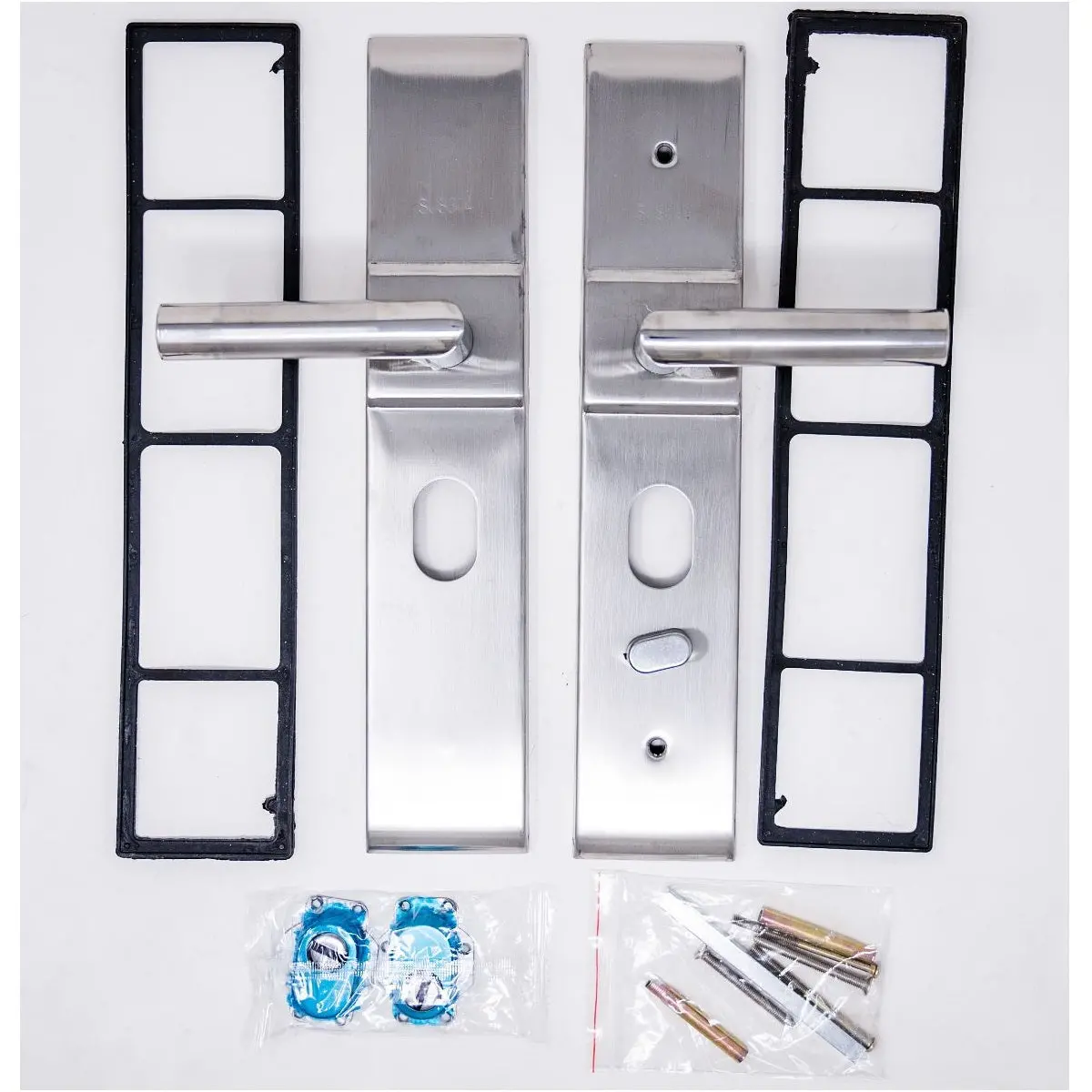Juego De Maniguetas Para Puerta De Seguridad Universal Izquierda Y Derecha. Acero Cromado. Modelo 0603-1 1